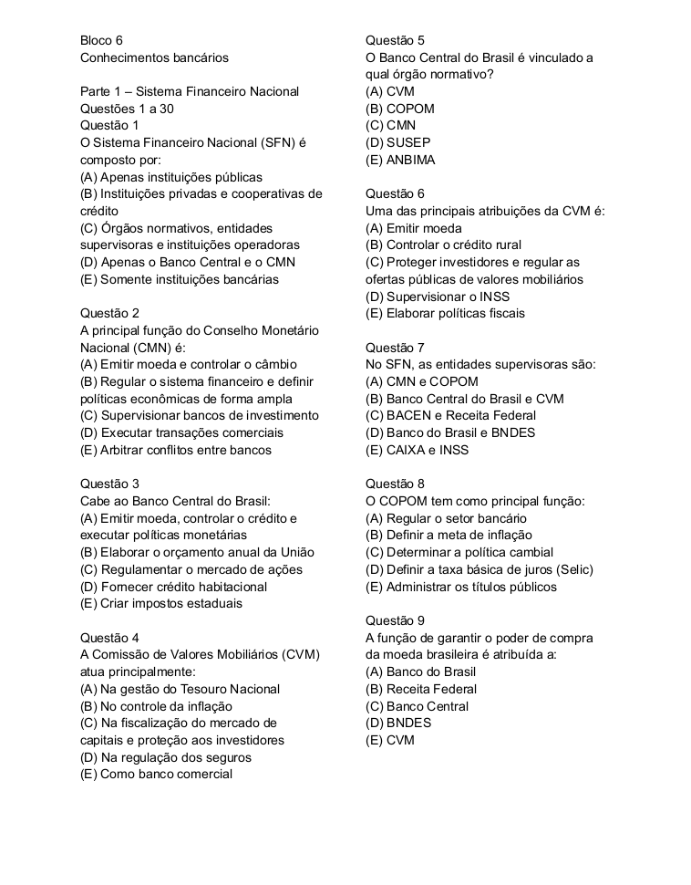 Páginas do caderno de questões de Conhecimentos Bancários